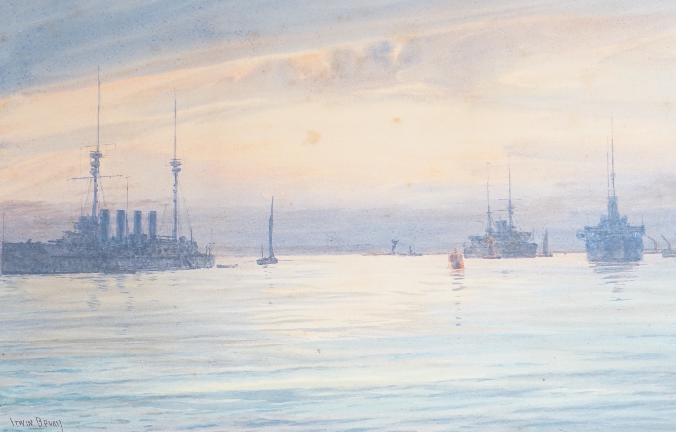 Irwin Bevan (1852-1940), watercolour, 'Sunset, Victoria Reach, River Medway', signed, details verso, 31 x 47cm